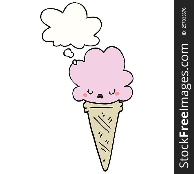 Cartoon Ice Cream With Face And Thought Bubble