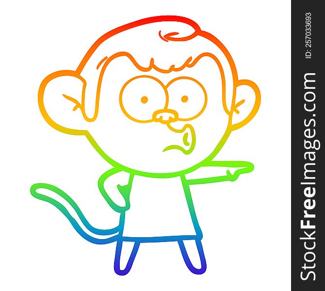 Rainbow Gradient Line Drawing Cartoon Pointing Monkey