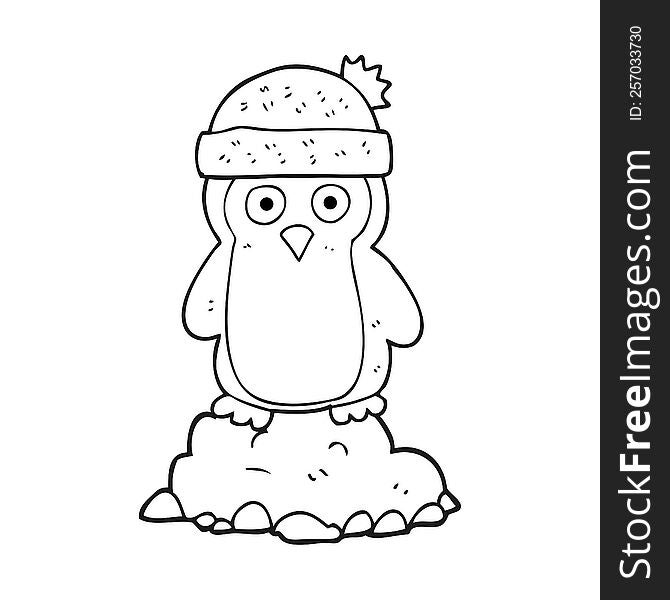 black and white cartoon penguin wearing hat