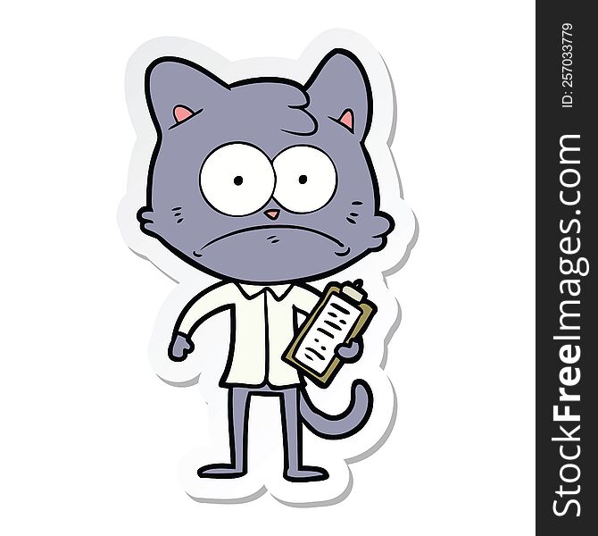 sticker of a cartoon cat with clipboard