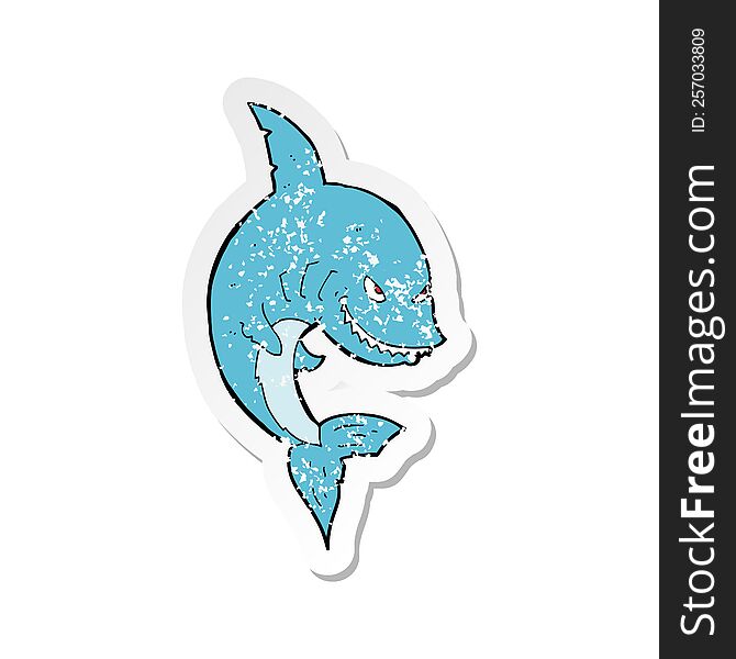Retro Distressed Sticker Of A Funny Cartoon Shark