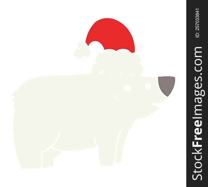 Flat Color Style Cartoon Bear Wearing Christmas Hat