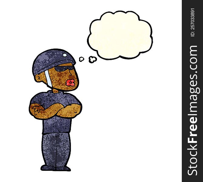 Cartoon Security Guard With Thought Bubble