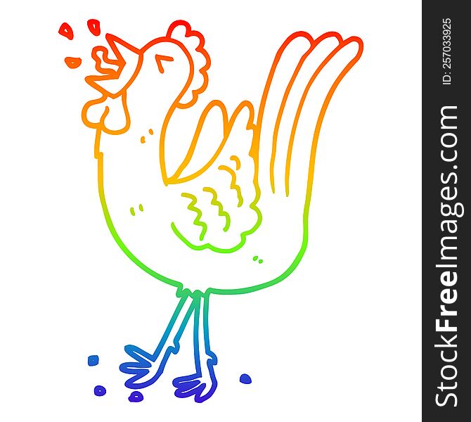 Rainbow Gradient Line Drawing Cartoon Crowing Cockerel