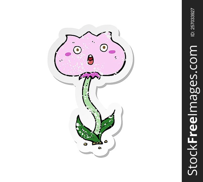 Retro Distressed Sticker Of A Cartoon Shocked Flower