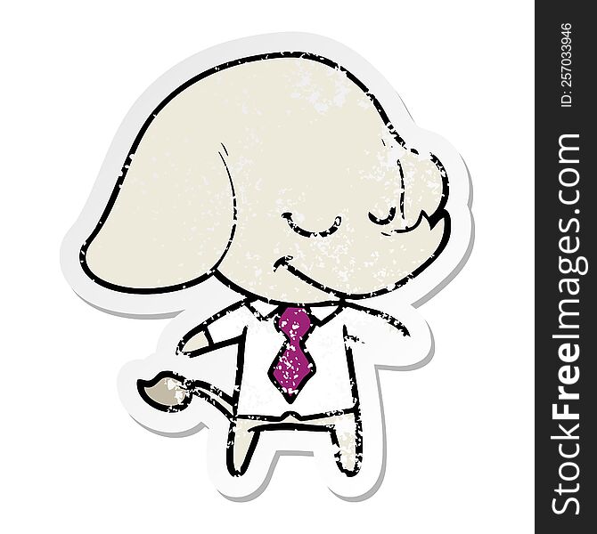 distressed sticker of a cartoon smiling elephant manager