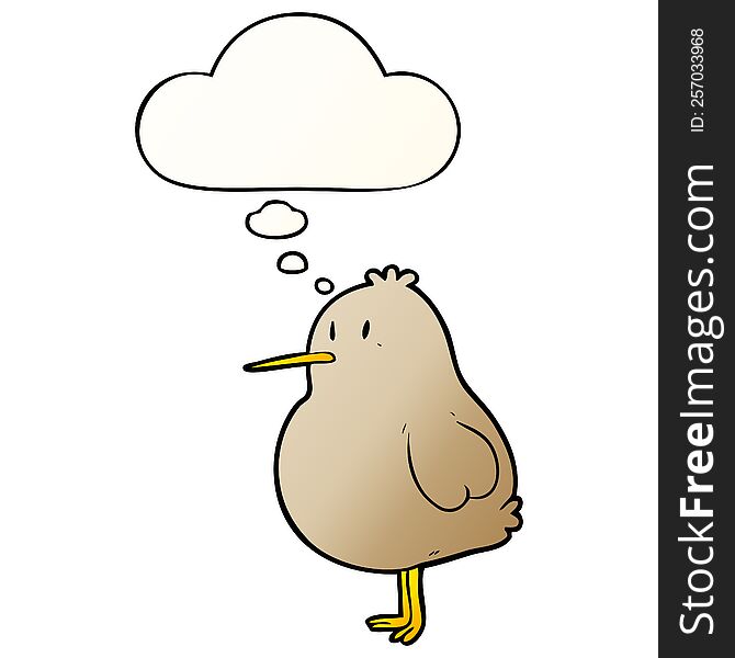 cartoon kiwi bird with thought bubble in smooth gradient style