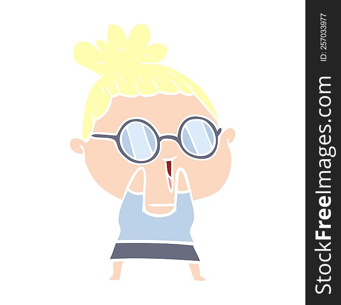 flat color style cartoon shy woman wearing spectacles