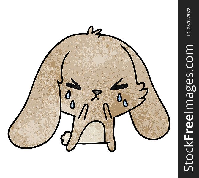 Textured Cartoon Of Cute Kawaii Sad Bunny
