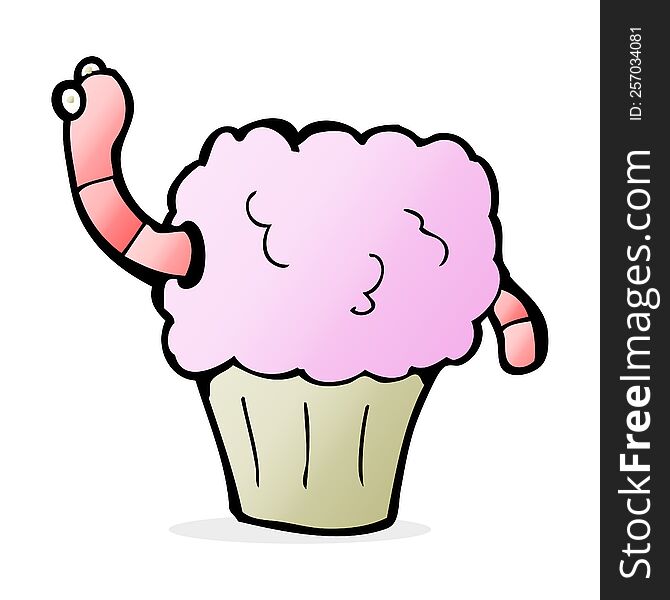 cartoon worm in cupcake