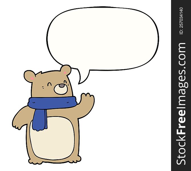 Cartoon Bear Wearing Scarf And Speech Bubble