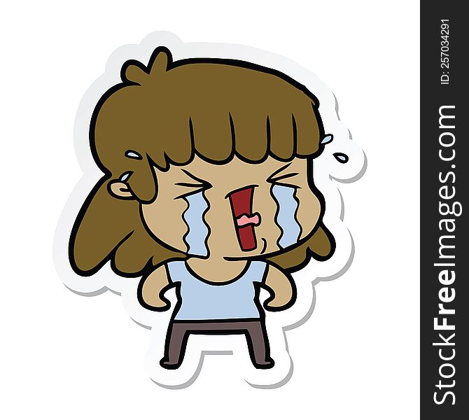 Sticker Of A Cartoon Woman In Tears