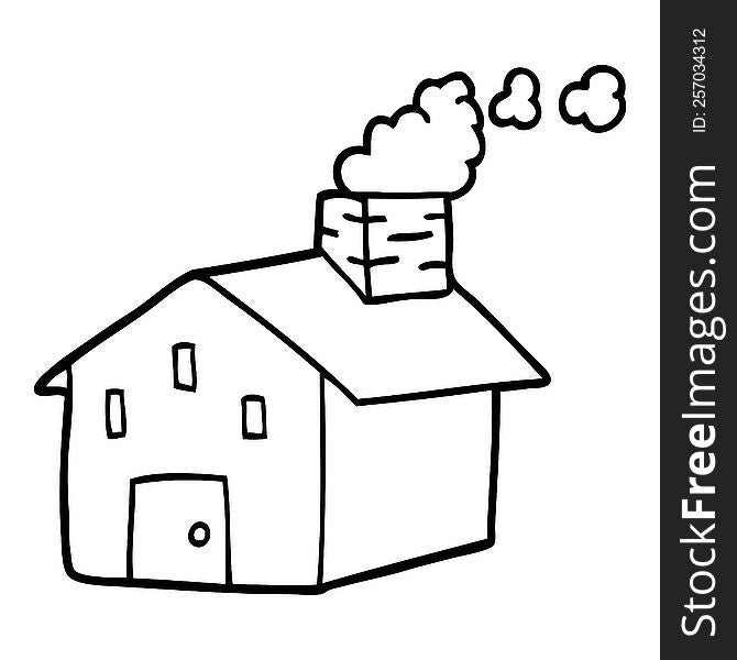 line drawing cartoon house with smoking chimney