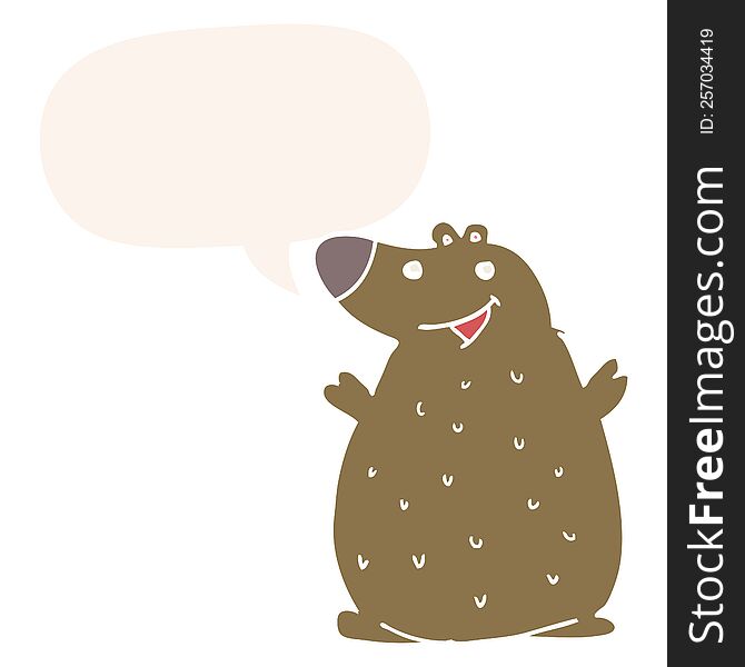Cartoon Happy Bear And Speech Bubble In Retro Style