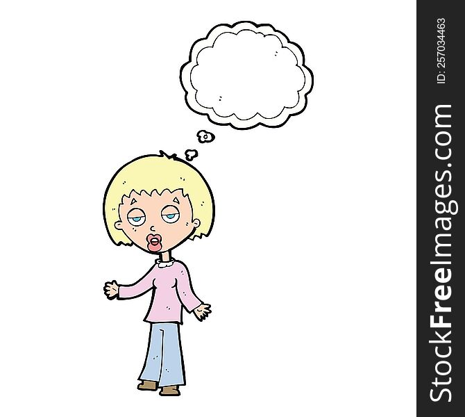 Cartoon Tired Woman With Thought Bubble