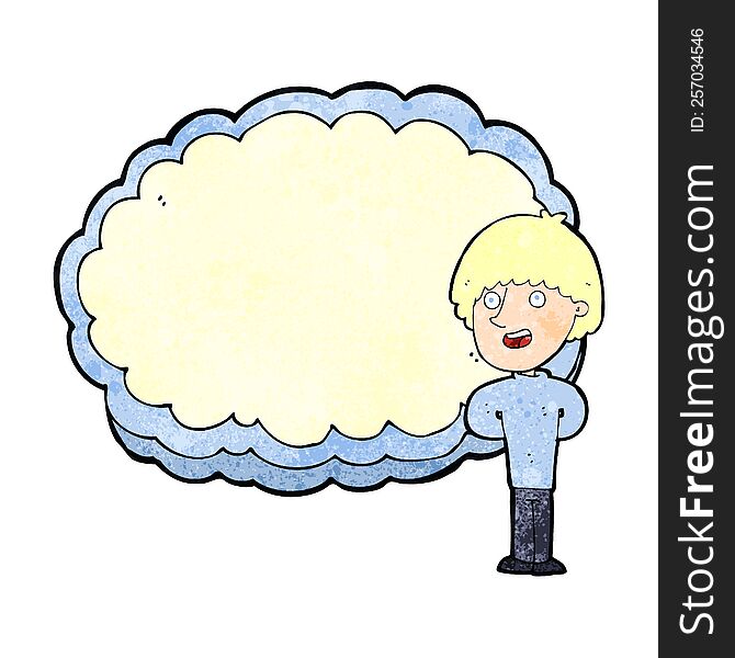 cartoon happy man with cloud text space