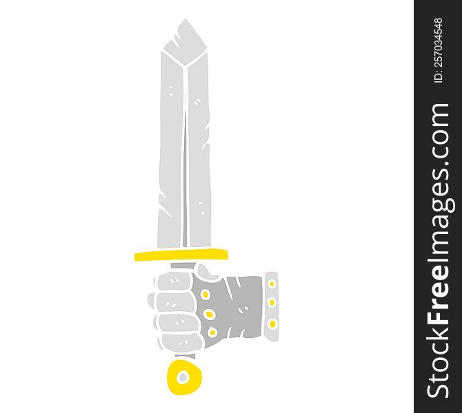 Flat Color Illustration Of A Cartoon Hand Holding Sword