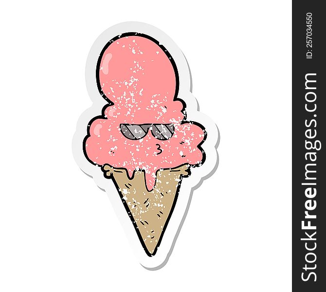 Distressed Sticker Of A Cartoon Cool Ice Cream