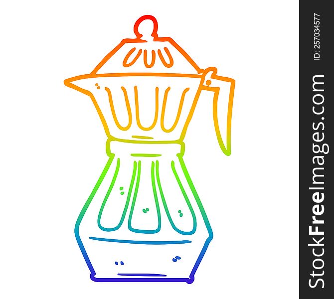 rainbow gradient line drawing of a cartoon espresso pot