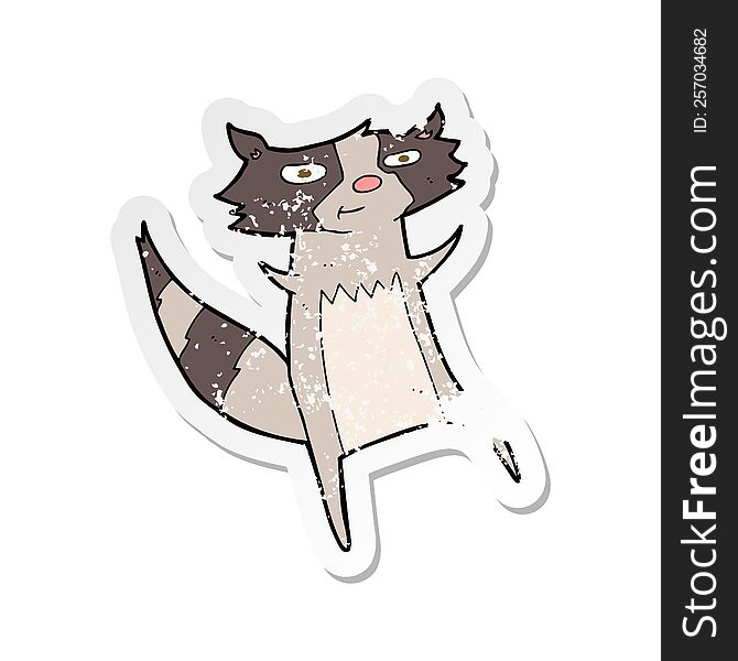 retro distressed sticker of a cartoon raccoon