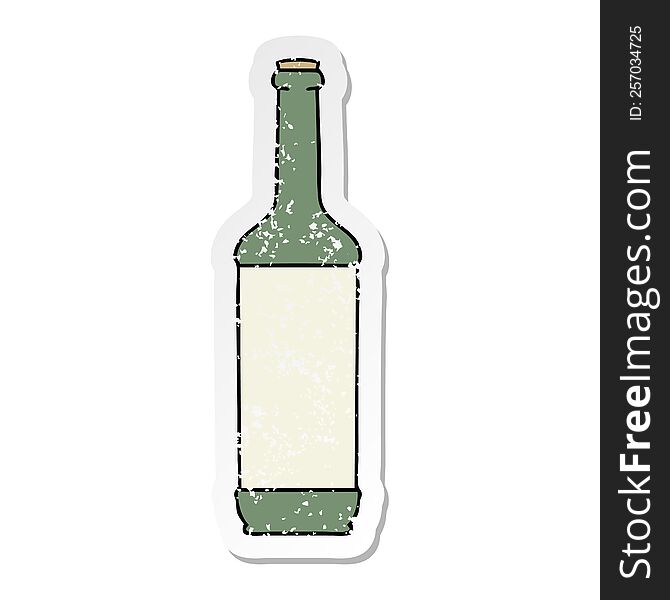 distressed sticker of a quirky hand drawn cartoon wine bottle