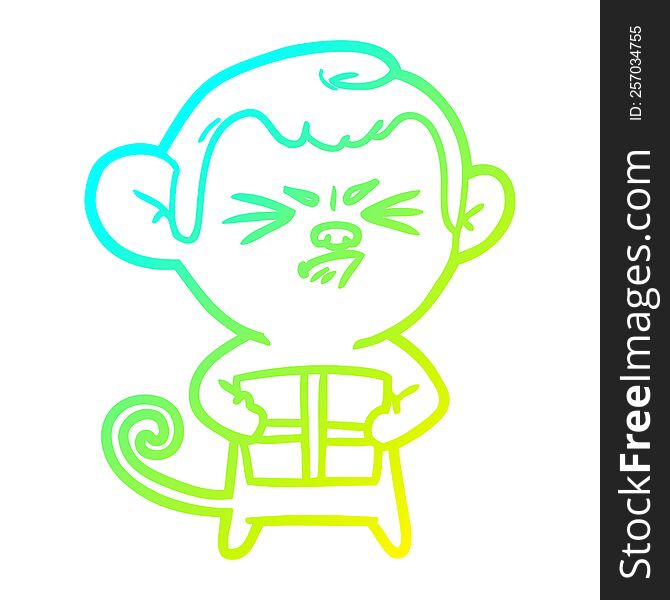 Cold Gradient Line Drawing Cartoon Angry Monkey