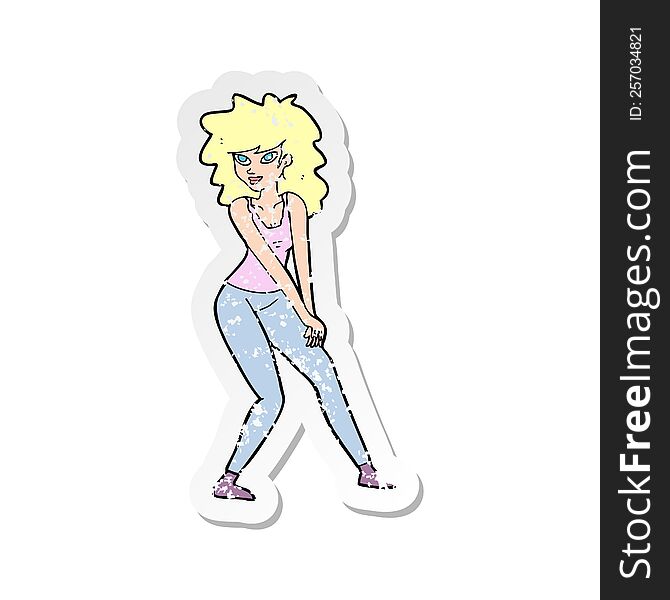 retro distressed sticker of a cartoon woman posing