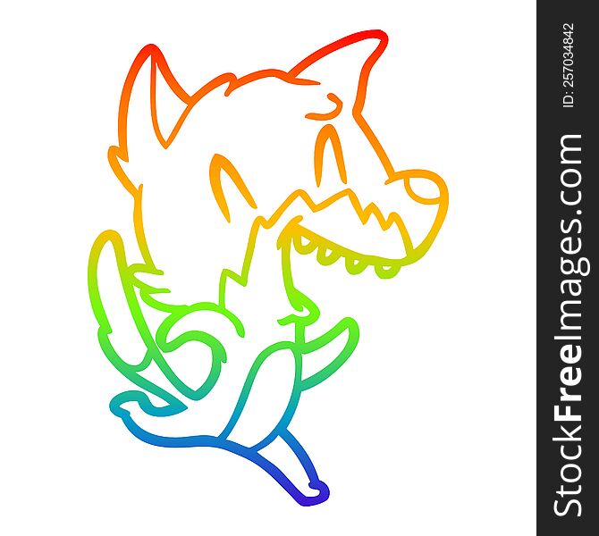 rainbow gradient line drawing of a laughing fox running away