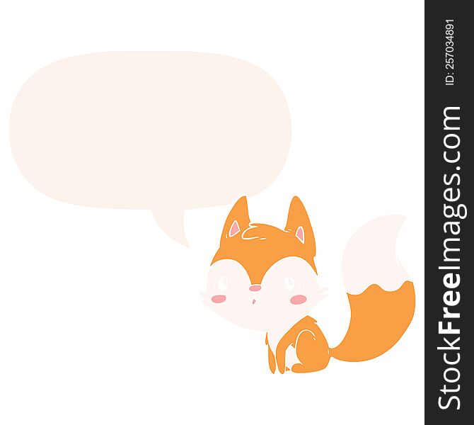 Cute Cartoon Fox And Speech Bubble In Retro Style