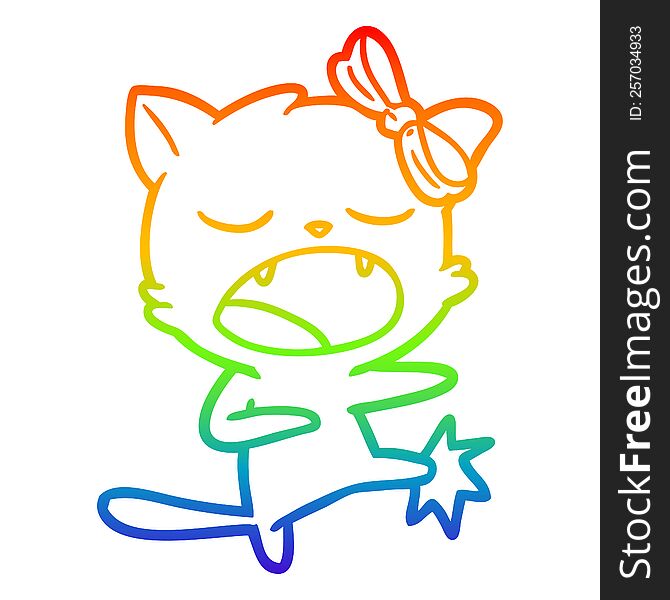 rainbow gradient line drawing of a cartoon kicking cat