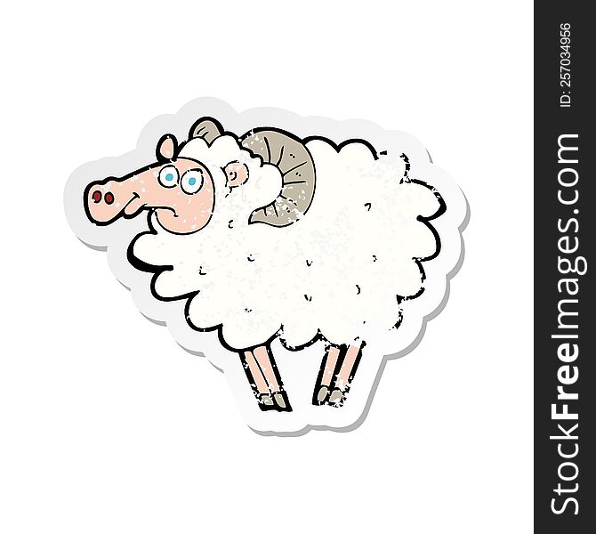 Retro Distressed Sticker Of A Cartoon Ram