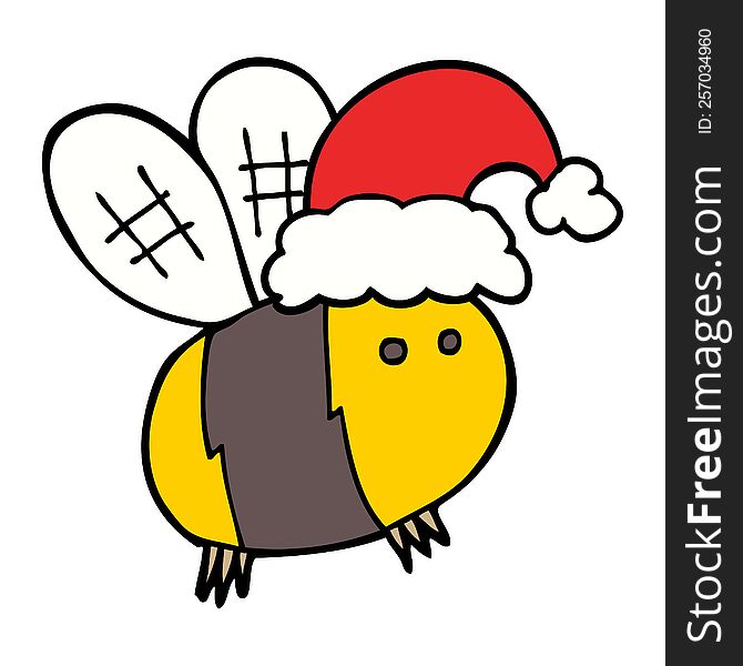 Cute Cartoon Bee Wearing Christmas Hat