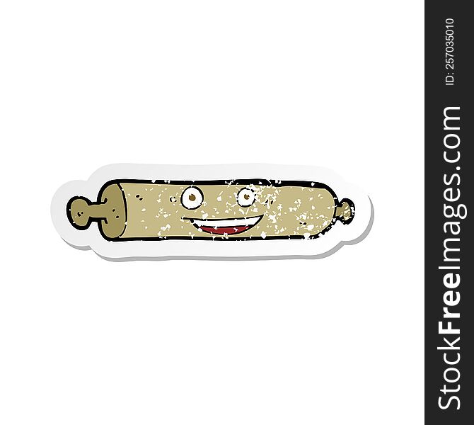 retro distressed sticker of a cartoon rolling pin