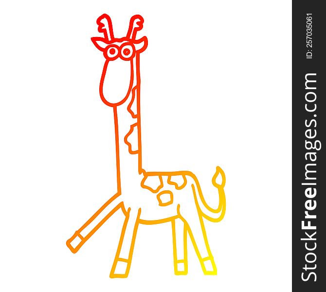 warm gradient line drawing of a cartoon walking giraffe