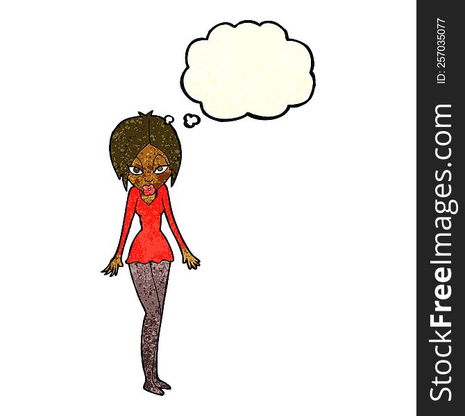 Cartoon Woman In Short Dress With Thought Bubble