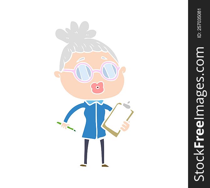 Flat Color Style Cartoon Manager Woman Wearing Spectacles