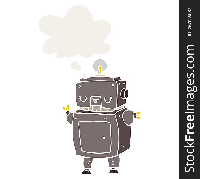 Cartoon Robot And Thought Bubble In Retro Style