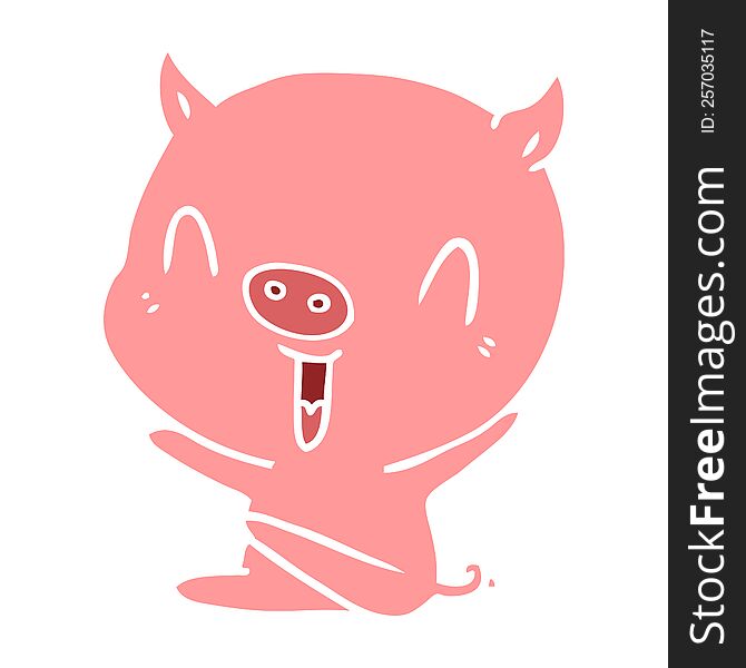 Happy Flat Color Style Cartoon Sitting Pig