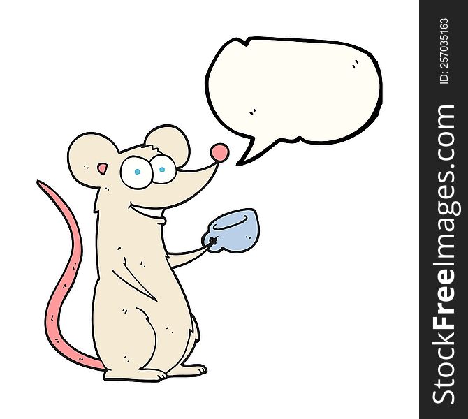 Speech Bubble Cartoon Mouse With Cup Of Tea