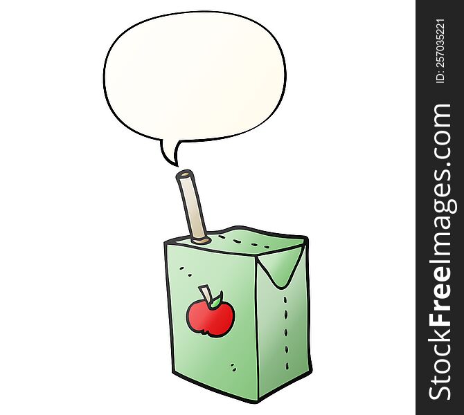 Cartoon Apple Juice Box And Speech Bubble In Smooth Gradient Style