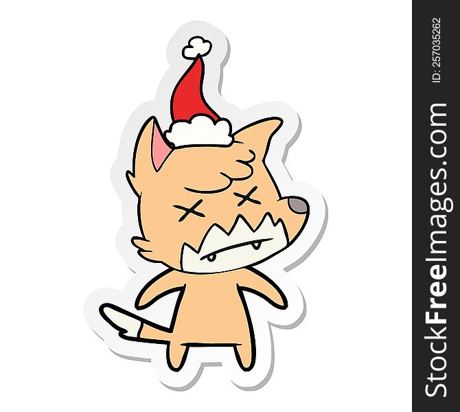 Sticker Cartoon Of A Dead Fox Wearing Santa Hat