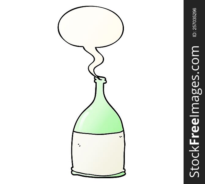 Cartoon Bottle And Speech Bubble In Smooth Gradient Style