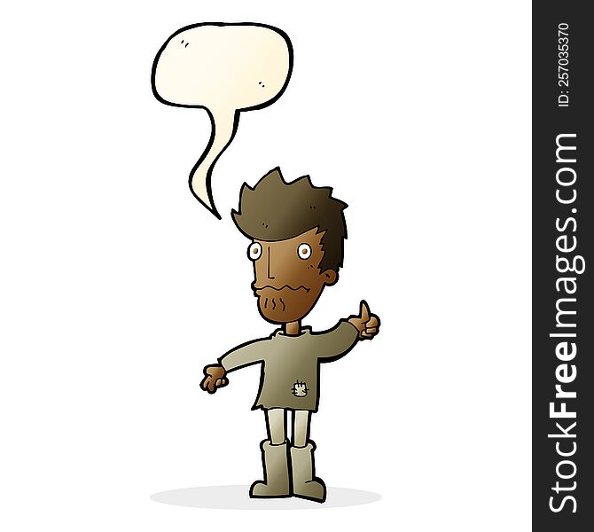 Cartoon Worried Man Giving Thumbs Up Symbol With Speech Bubble