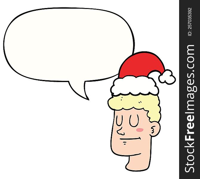 Cartoon Man Wearing Christmas Hat And Speech Bubble
