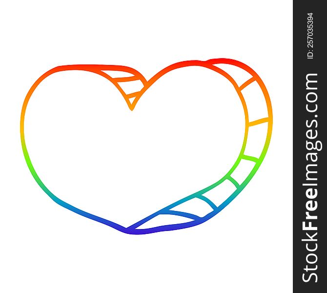 rainbow gradient line drawing of a cartoon love heart