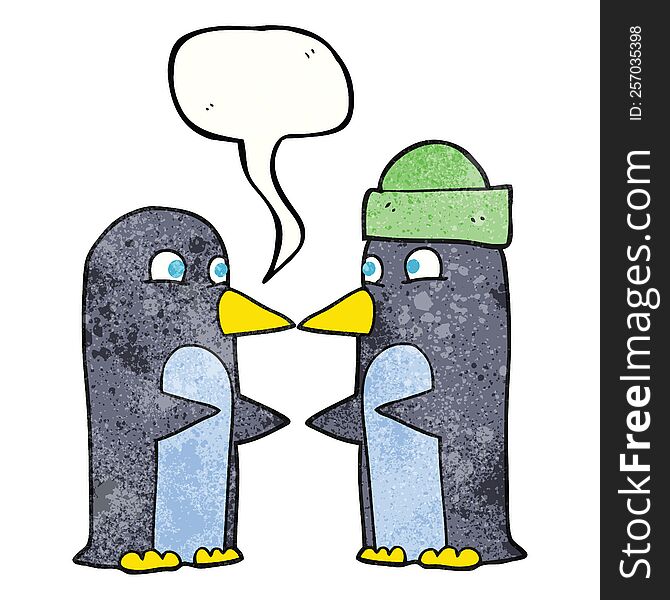 freehand speech bubble textured cartoon penguins