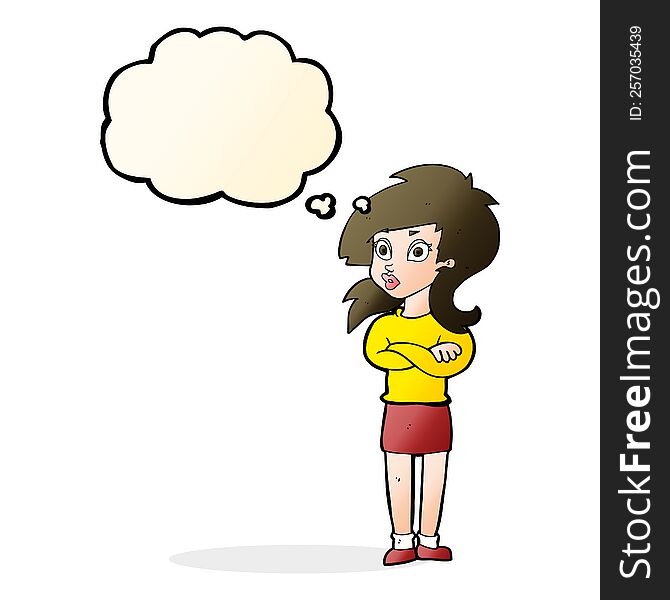 Cartoon Woman With Folded Arms With Thought Bubble