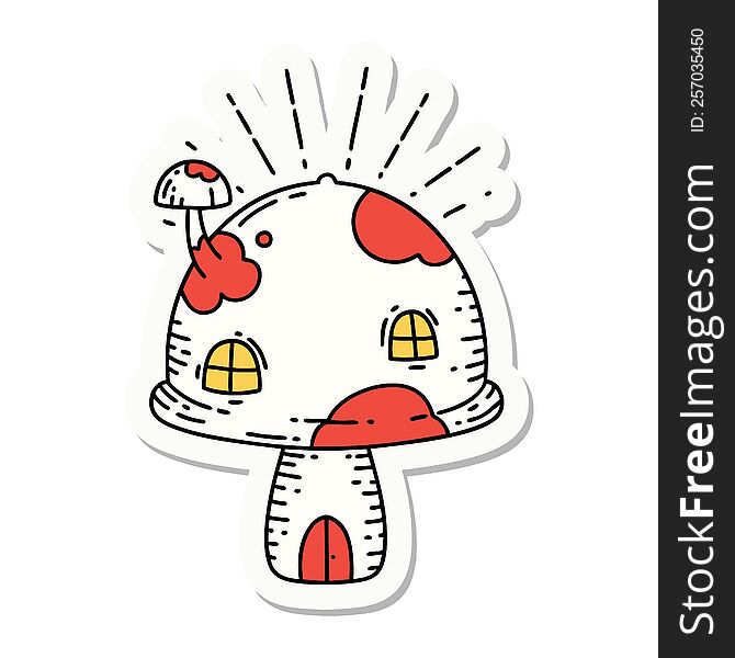 Sticker Of Tattoo Style Toadstool House