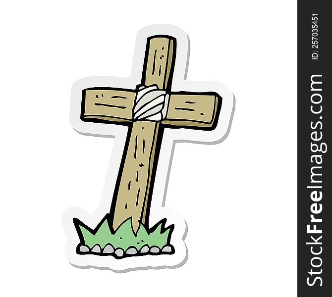 sticker of a cartoon wooden cross grave