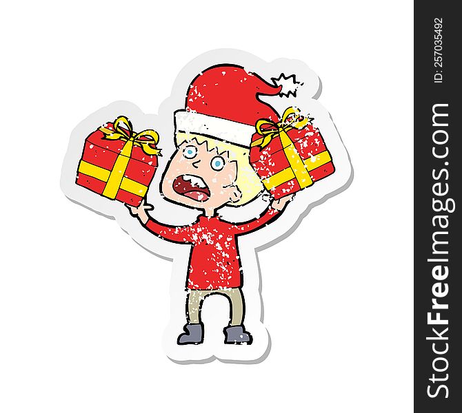 Retro Distressed Sticker Of A Cartoon Man Ready For Christmas